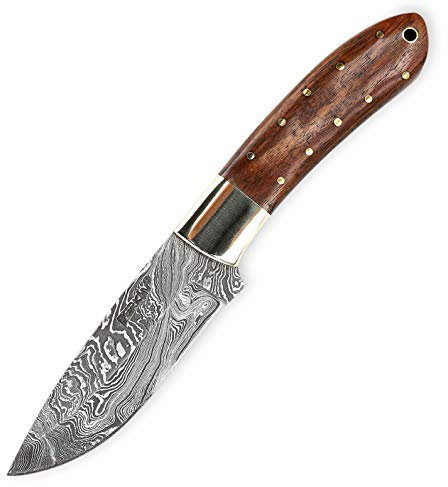 Perkin Cuchillo de Caza con Vaina de Cuero Damasco Acero Cuchillo