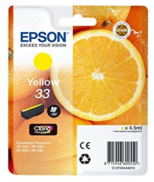 1x Original Epson Tintenpatrone C13T33444010 T3344 T 3344 für Epson Expression Premium XP 630 - Yellow - Füllmenge: ca. 4,5ml
