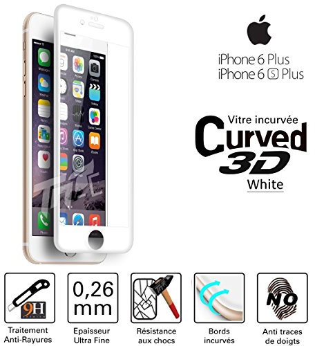 Vitre de protection 3D Curved – Apple Iphone 6 Plus / 6S Plus – TM Concept® - BLANC - Film protecteur en verre trempé incurvé aux dimensions exactes de l’écran pour protection optimale de l’écran et confort d’utilisation - Compatible fonction 3D Touch - Ultra résistant (contre casse & rayures) - Ultra Slim incurvé aux couleurs du smartphone pour effet invisible - Installation facile et sans bulle d'air - Iphone 6+ / Iphone 6S+ White