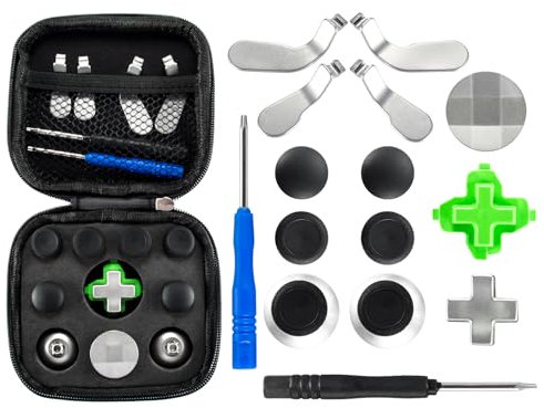 eXtremeRate Metal Magnetic 18 in 1 D-pads Thumbsticks Joysticks Paddles Hair Trigger Locks T8H Cross Screwdriver Repair Replacement Parts with Case for Xbox One Xbox One Elite Xbox One S X Controller