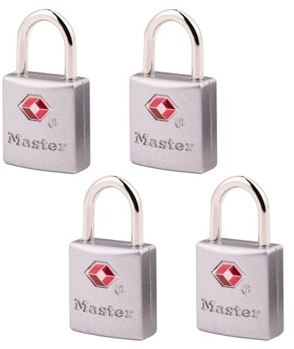 Master Lock Padlock, Keyed TSA-Accepted Luggage Lock, 7/8 in. Wide, 4683Q (Pack of 4), Brass, 4 Count (Pack of 1)