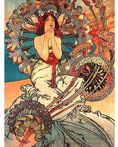 Wee Blue Coo Painting Mucha Nouveau Woman Spring Floral Art Print Poster Wall Decor Kunstdruck Poster Wand-Dekor-12X16 Zoll