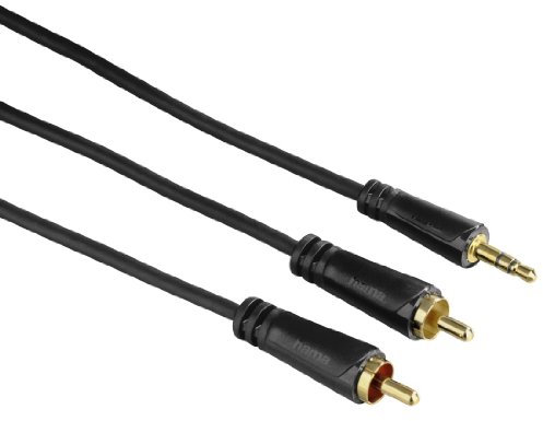 Hama Câble audio, Jack mâle 3,5 mm - 2 RCA mâles, stéréo, plaqué or, 10 m