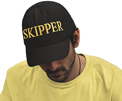 4sold Kapitänsmütze Cap Captain Ancient Mariner, Captain Cabin Boy Crew First Mate Yachting Baseballmütze Inschrift Schriftzug Schwarz Weiß rot Weiss Army Military Baseballmütze Security (Skipper)