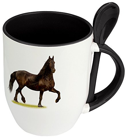 Pferdetasse Friese - Löffel-Tasse mit Pferdebild Friese - Becher, Kaffeetasse, Kaffeebecher, Mug - Schwarz