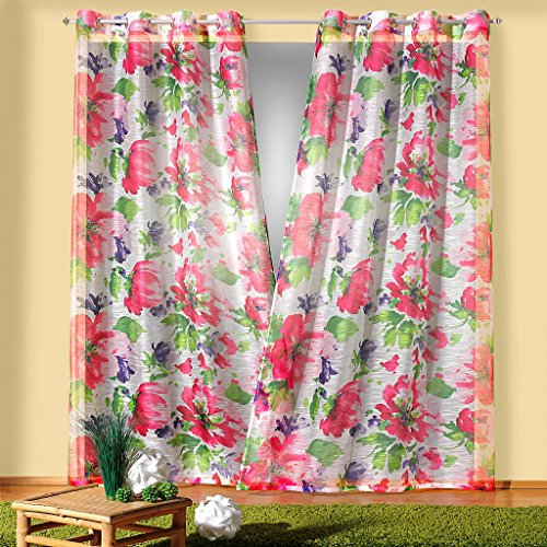 heimtexland Gardine Ösenschal Tropical Flower HxB 245x140 cm große Blumen in pink auf weißem Strukturgrund halbtransparent- Vorhang in geprüfter Top Qualität...auspacken, aufhängen, fertig! Typ230