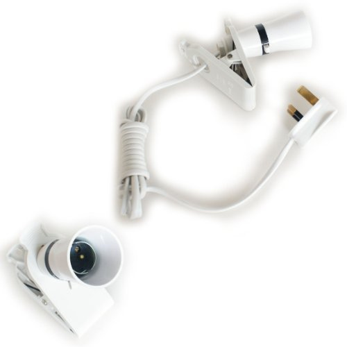 Loops 2m Clip-on Shelf/Desk Spot Light Bulb/Lamp Holder - Mains Cable/Lead - 60W 5A - B22 Bayonet