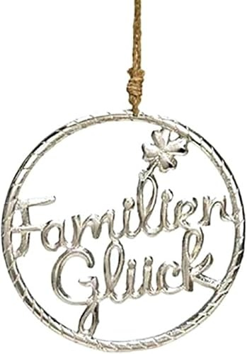 TEMPELWELT Deko Anhänger Familienglück 20 cm, Aluminium Schriftzug im Ring, Dekoring Zum Anhängen als Fensterdeko Wanddeko, Geschenk Geburt Hochzeit Haus
