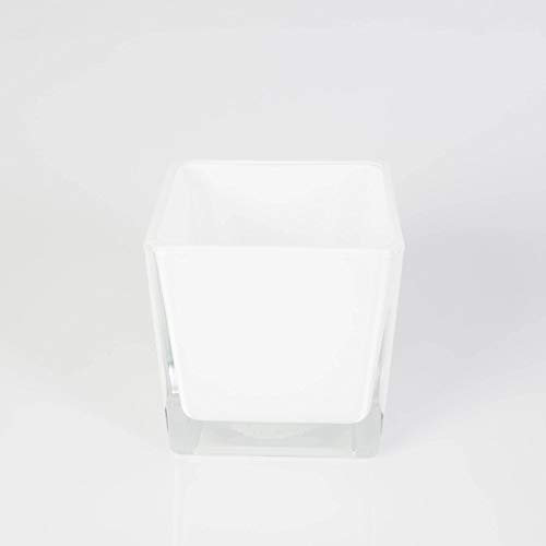 INNA-Glas Cuadrado portavelas de Cristal Kim, Blanco, 10 x 10 x 10cm - Farol de Vidrio - Vaso Decorativo