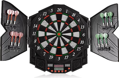 Outtec Dartscheibe Elektronisch DB2000 - Elektronik Dartautomat, Dart Set mit 12 Darts, 24 Spitzen, 4 LED-Anzeigen, E Dartscheibe 27 Spiele, 216 Varianten, für 1-8 Spieler
