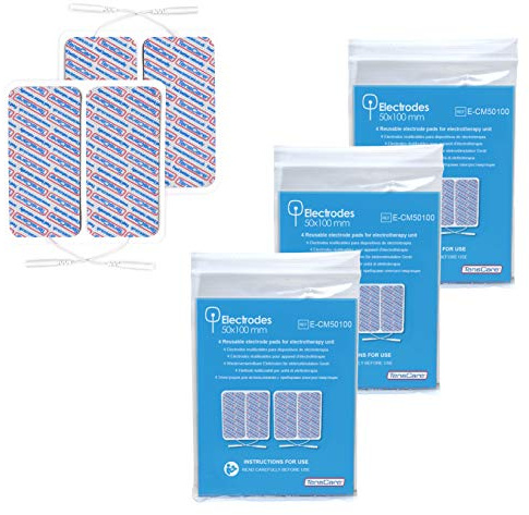 TensCare (E-CM50100) selbsthaftende Elektroden 50mm x 100mm ( 3 X 4er Pack) | Selbstklebende, wiederverwendbare Pads als Zubehör für kompatible TENS- und EMS-Geräte mit 2-mm-Anschluss.