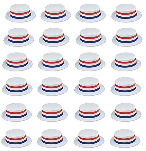 Funny Party Hats Skimmer Hat - 24 Pack - Boater Hats - Patriotic Party Supplies - American Flag Hats