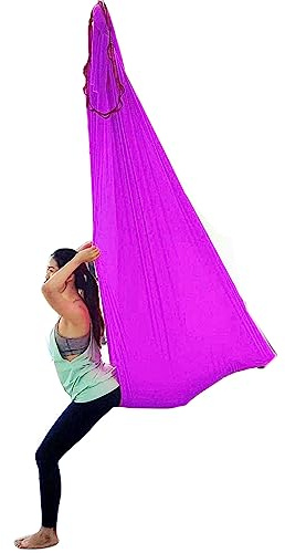 WELLSEM Deluxe L:5.5 Yards W:3 Yard Yoga Flying Swing Aerial Yoga Hammock Silk Fabric for Yoga Anti-gravity Pilates (Violet)