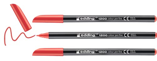 edding Fasermaler edding 1200 colourpen, 1 mm, rot, Blister, 3 Stück