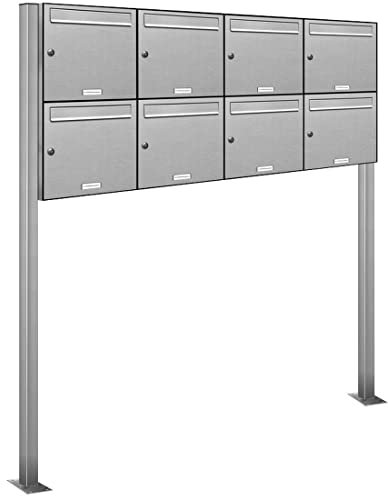 AL Briefkastensysteme 8er Edelstahl Standbriefkasten rostfrei als 8 Fach Briefkastenanlage DIN A4 in Postkasten Briefkasten Design modern