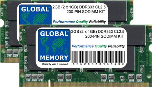 GLOBAL MEMORY 2 GB (2 x 1 GB) DDR 333 MHz PC2700 200-PIN SODIMM RAM-Kit, kompatibel mit Laptops/Notebooks