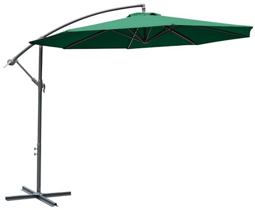 Outsunny Ombrellone da Giardino 3x2.5 m a Braccio, Inclinabile con Base a Croce e Manovella, in Acciaio e Poliestere, Verde e Grigio