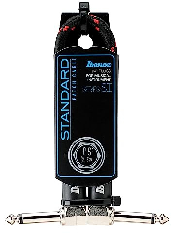 IBANEZ SI Serie (Standard) Instrumentenkabel - Patch Kabel 2 abgewinkelte Stecker Gewebt - Klinke - Klinke, Black x Wine - 0,15 m / 0,5 ft (SI05P-BW)