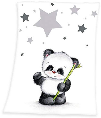 Herding Fynn Babydecke, Panda Motiv, 75 x 100 cm, Microfaserflausch, Weiß, 75x100x1 cm, 1440201014