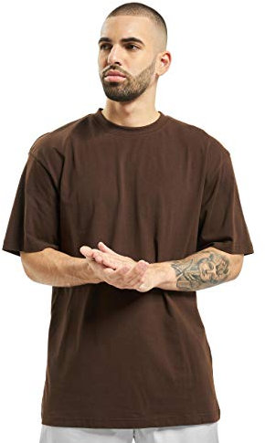 URBAN CLASSICS Men's Basic Crew Neck Tall Tee, Oversized Short Sleeves T-Shirt with Dropped Shoulders, 100% Jersey Cotton, in brown, M