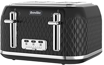 Breville Curve 4 Slice Toaster with High Lift & Wide Slots | Black & Chrome [VTT786]