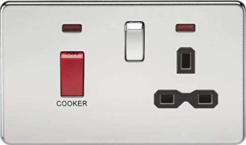 Knightsbridge SFR8333NPC Screwless 45A Dp 13A Switched Socket with Neons-Polished Chrome with Black Insert, Silver