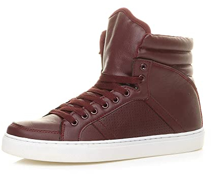 AJVANI lace up Casual Flat hi high top Ankle Boots Trainers Size 11 45 Burgundy