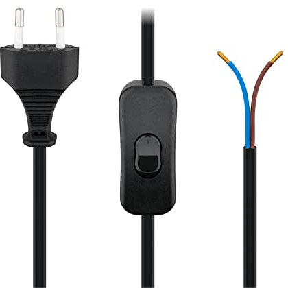 Wentronic Netzkabel (Eurostecker und Schalter auf abisolierte Kabelenden) 1,5m schwarz
