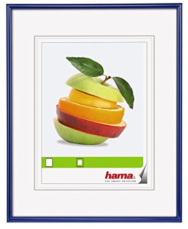 Hama Bilderrahmen Sevilla, 9 x 13 cm mit Papier-Passepartout 5 x 7 cm, hochwertiges Glas, Kunststoff Rahmen, zum Aufhängen und Aufstellen, blau