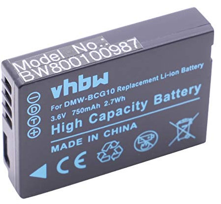 vhbw Batterie Li-ION 750mAh (3.6V) Appareil Photo caméra Panasonic Lumix DMC-TZ7, DMC-TZ8, DMC-TZ9, DMC-ZS10, DMC-ZS15 comme DMW-BCG10E, DMW-BCG10.