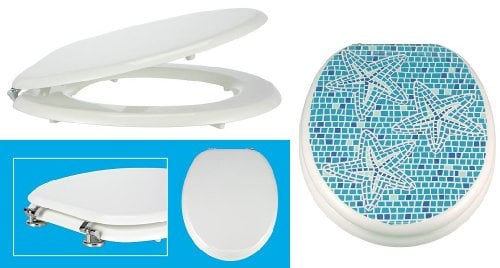 WC Sitz Toilettendeckel aus MDF Mosaik mit Seestern im Aufdruck