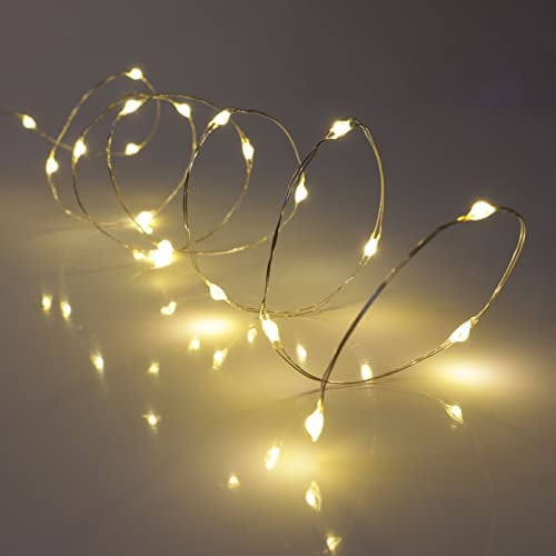 Qbis Battery Operated Fairy Lights, Micro Warm White LEDs, Wire Lights with Timer (20 LED)