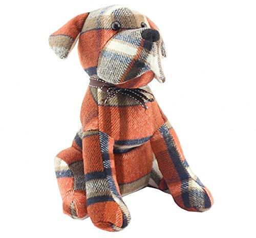 Luxury Large Animal Doorstop ~ Brown Check Tartan Sitting Dog