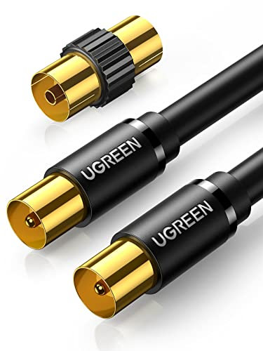 UGREEN TV Aerial Cable Male to Male/Female TV Coaxial Cable Ferrite Cores, Satellite 24K Gold Plated Connectors, Male to Female Adapter Compatible with Sky HDTV, VCR or DVD Players with Coupler (1M)