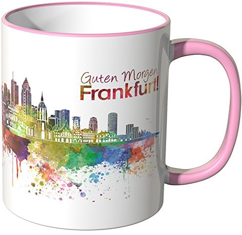 WANDKINGS® Tasse, Schriftzug Guten Morgen Frankfurt! mit Skyline - ROSA