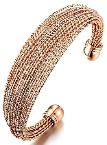 COOLSTEELANDBEYOND Multi-Strang Edelstahl Rotgold Elastische Damen Armband Verstellbare Armreif
