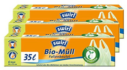 Swirl Bio-Müll Folien-Beutel 35l mit Tragegriff 6stk./Rolle (3er Pack)