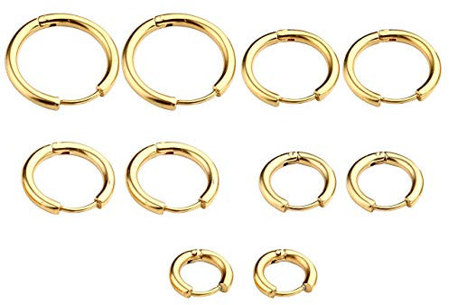 5 Pairs Stainless Steel Gold 8-16mm Closure Hoop 18G Helix Cartilage Tragus Stud Earring Lip Nose Septum Eyebrow Nipple Tongue Endless Piercing Rings