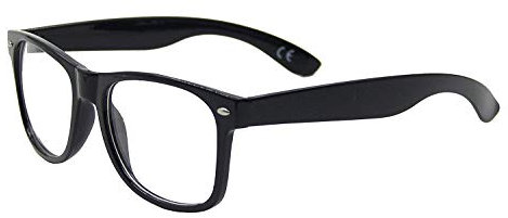 Clear Lens Geek Retro Unisex Glasses, Gloss Black Frame, Full UV Protection