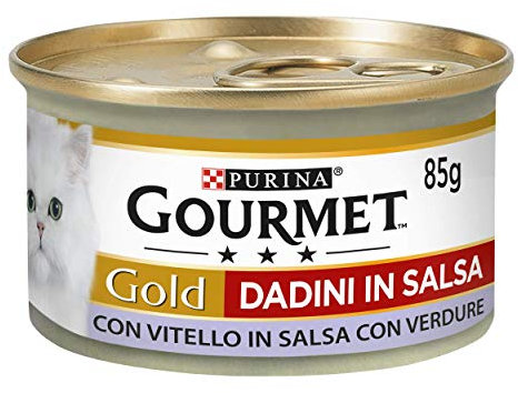 Gourmet Purina Gold Umido Gatto Dadini in Salsa con Vitello in Salsa con Verdure - 24 Lattine da 85 g Ciascuna (Confezione da 24 x 85 g)