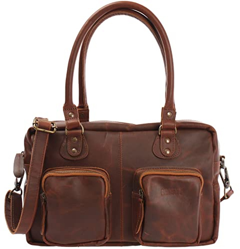 LECONI Schultertasche aus Rinds-Leder Henkeltasche Damentasche für Shopping, Arbeit und Freizeit Used-Look Damen Natur Handtasche Frauen Ledertasche 33x21x9cm LE0046