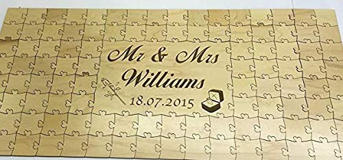 FSSS Ltd Luxury maplewood personalised wooden wedding guest book jigsaw puzzle keepsake birthday (134 pieces 630x380mm (25