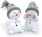 TEMPELWELT 2X Deko Figur Schneemann im Set je 11 cm, Keramik weiß, Wintermütze Textil Wolle grau, Keramikfigur Dekofigur Winter Weihnachten