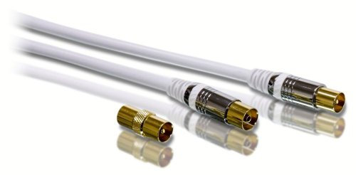 Philips SWV3135W/10 - White Coaxial TV Cable M-F (9.52mm)(with M-M 9.52mm adaptor inc) -10m