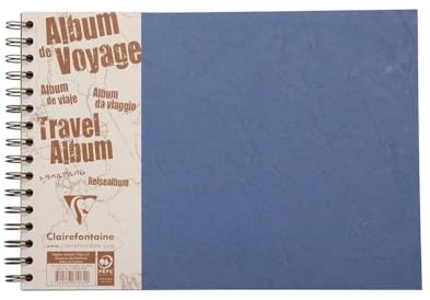 Clairefontaine 781064C - Spiralbuch / Reisealbum Age Bag DIN A4 Querformat 29,7x21cm 40 Blatt liniert weiß Zeichenpapier 120g & 40 Blatt schwarz Zeichenpapier 160g mit Körnung Blau Lederoptik 1 Stück