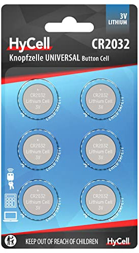 HyCell 6x CR2032 Batterie Lithium Knopfzelle 3V / Qualitativ hochwertige Knopfbatterien / Ideal für Autoschlüssel TAN-Gerät Taschenrechner Kinderspielzeug Fernbedienung Uhren etc.