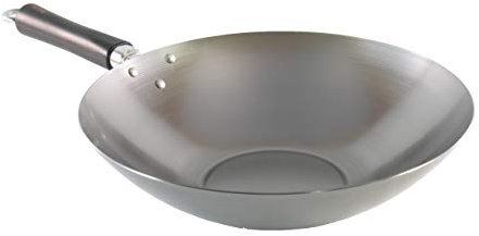 Générique Wok en acier carbone - Qualité extra-forte - Fond plat - Manche en résine - Ø 30 cm