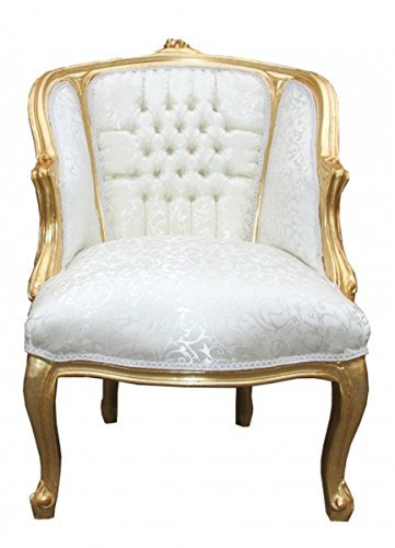 Casa Padrino Barock Salon Sessel Weiß/Gold - Cocktailsessel