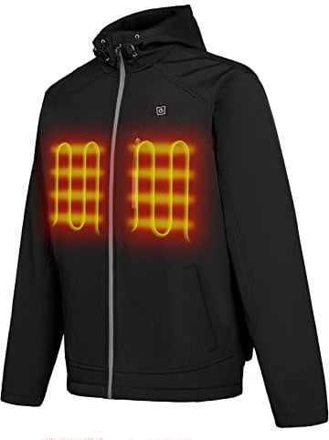 PROSmart Veste Chauffante pour Hommes Veste À Capuche Imperméable avec Batterie 12V (Noir, M)