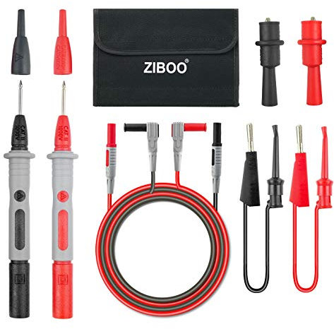 ZIBOO KIT-11 Multimeter Test Leads Kit with 3-Compartment Pouch,Alligator Clips and Plunger Test Mini Hooks Test Probes 1000V 10A CAT III & CAT IV 600V for Multimeter, Voltmeter, Clamp Meter